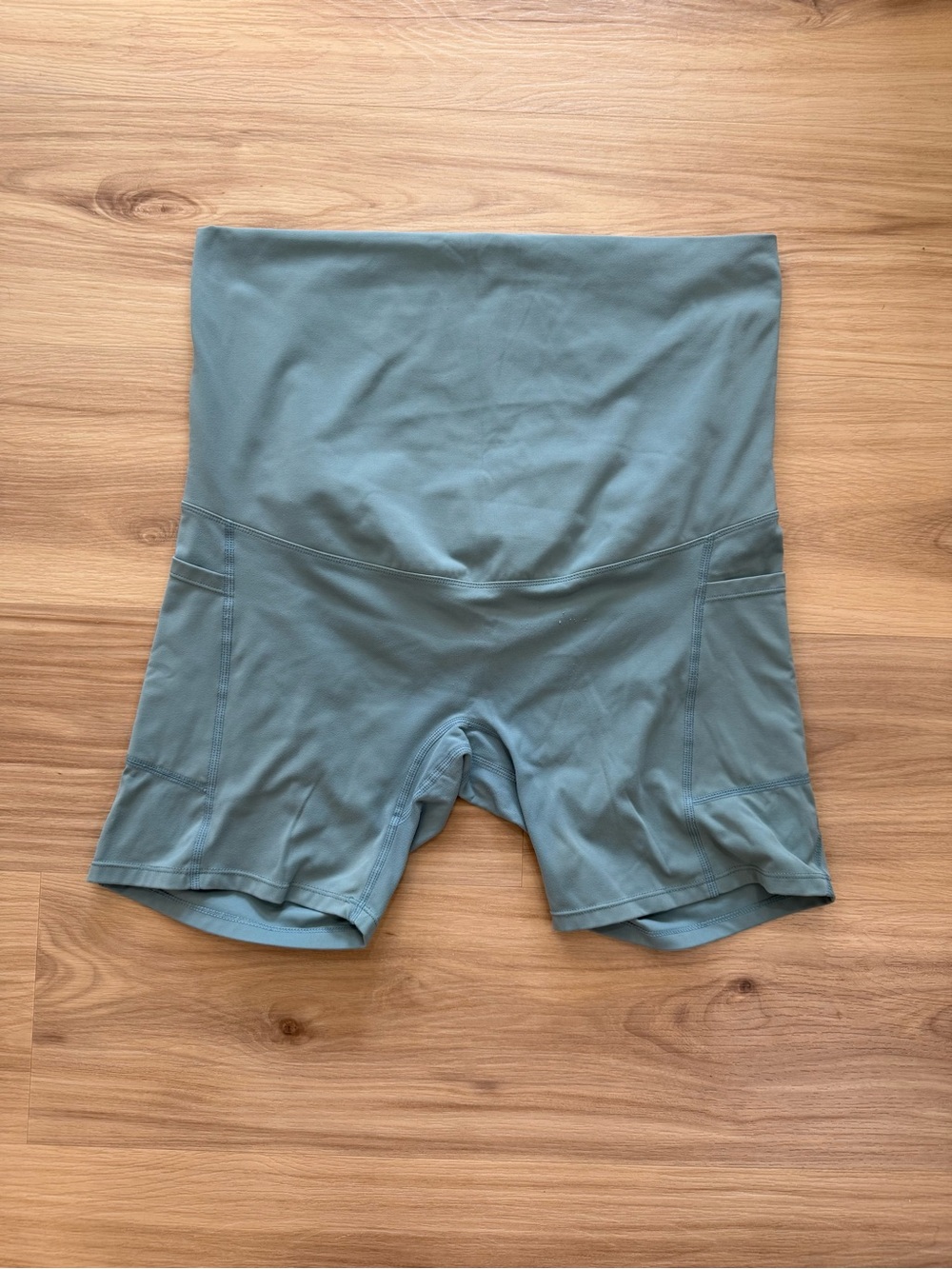Maternity Bike Shorts with Side Pockets — Dusty Teal